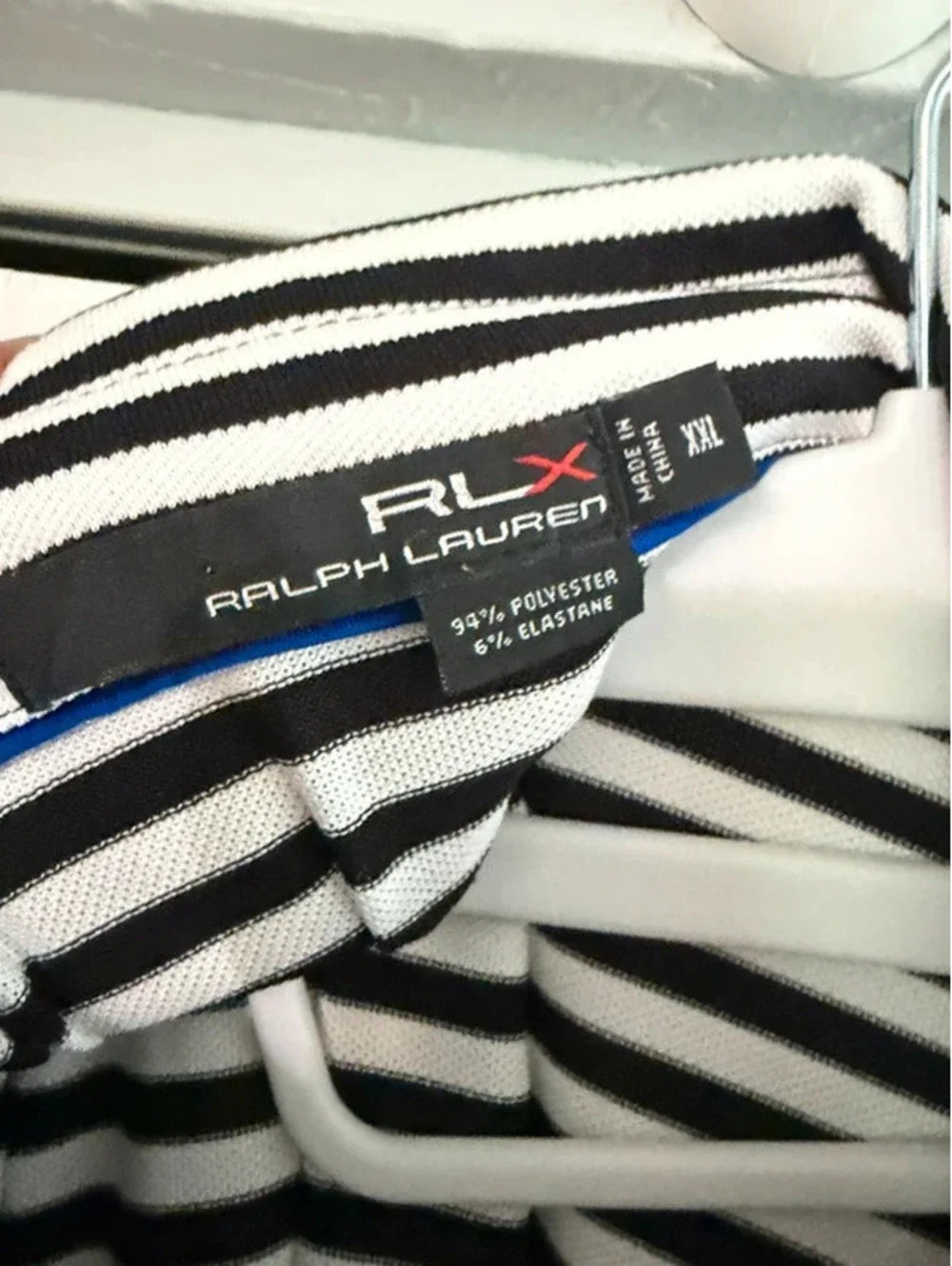 RLX Ralph Lauren Men's XXL Black White Striped Performance Golf Polo Shirt